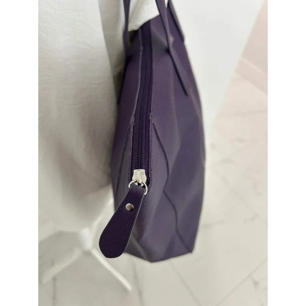 Monat Purple Saffiano Faux Leather Large Zip Top Tote Bag Women Shoulder Bag